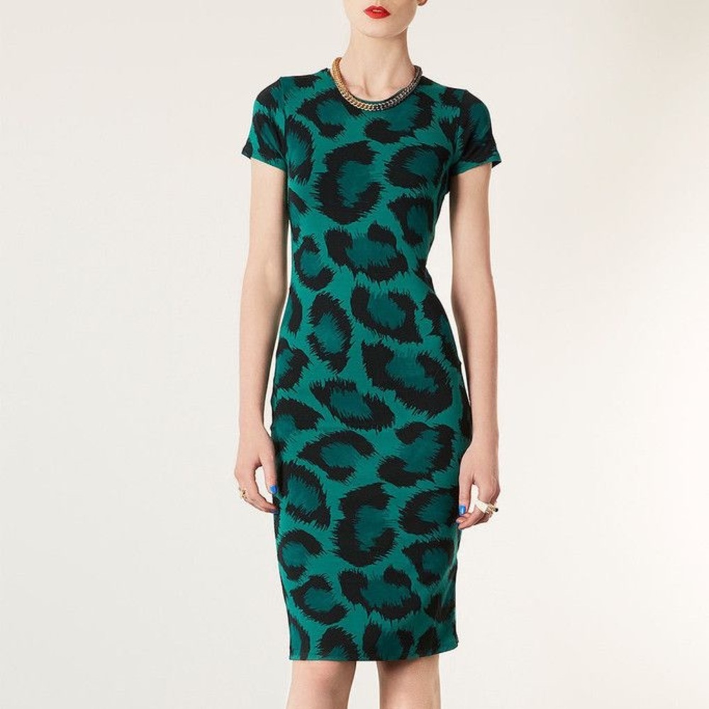 Topshop Green Leopard Dress